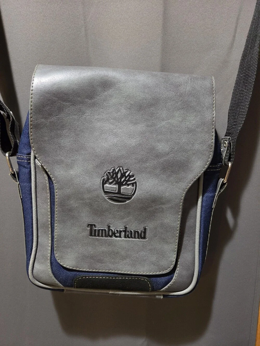 Timberland Navy and Gray Leather-Accent Messenger Crossbody
